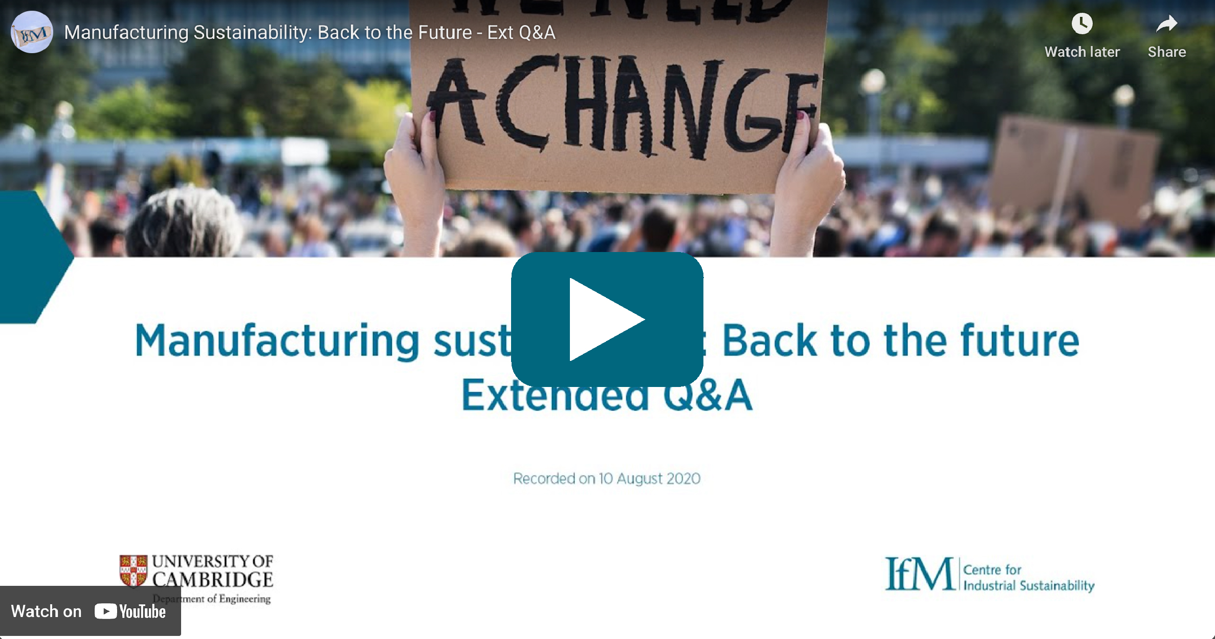 Video Thumbnail: Manufacturing sustainability: Back to the future- extended