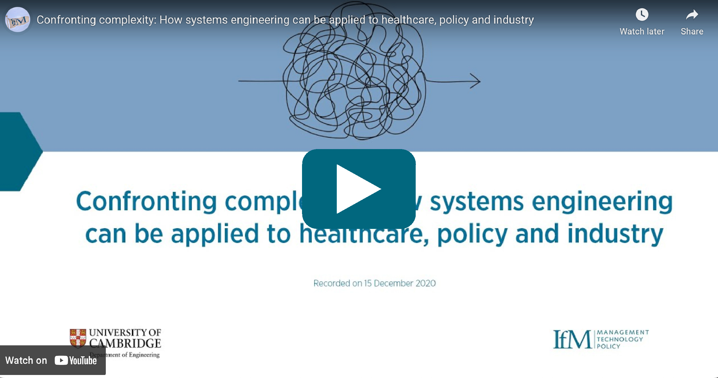 Video Thumbnail: Confronting complexity: How systems engineering can be applied to healthcare, policy and industry